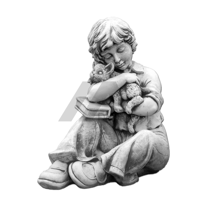 Betonowa figurka - chłopiec z kotkiem